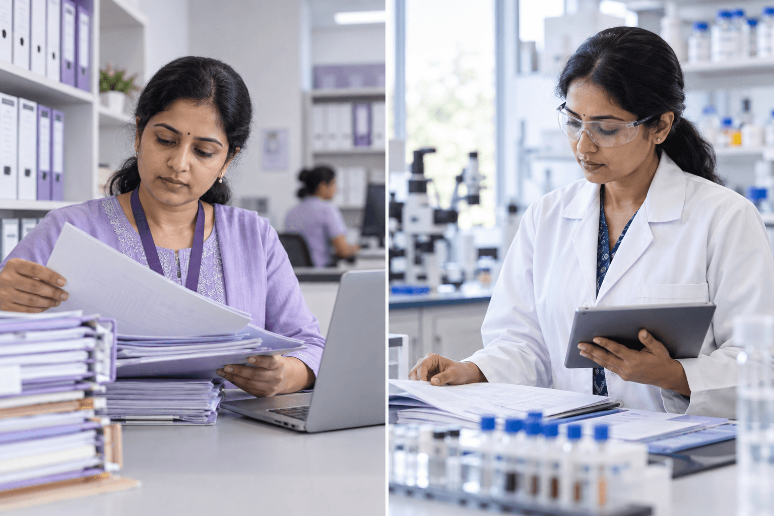 AI-generated illustration of a hospital administrator reviewing healthcare records.