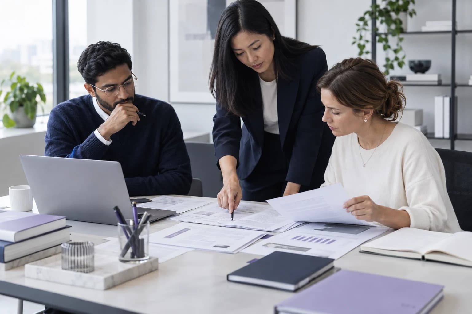 AI-generated scene of a team validating a knowledge workflow using an approved document sample.
