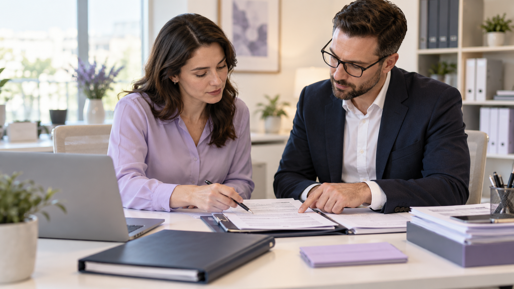 Insurance operations professionals reviewing documents together